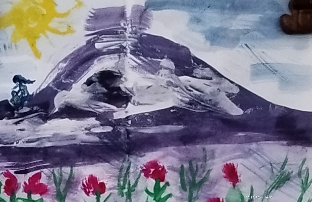 mountain and flowers painting not realistic