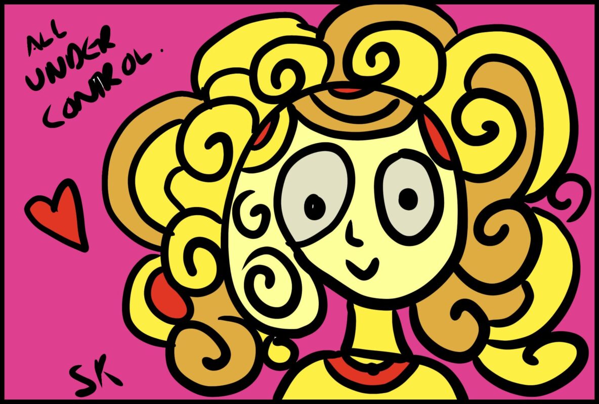 cartoon of girl with curly hair